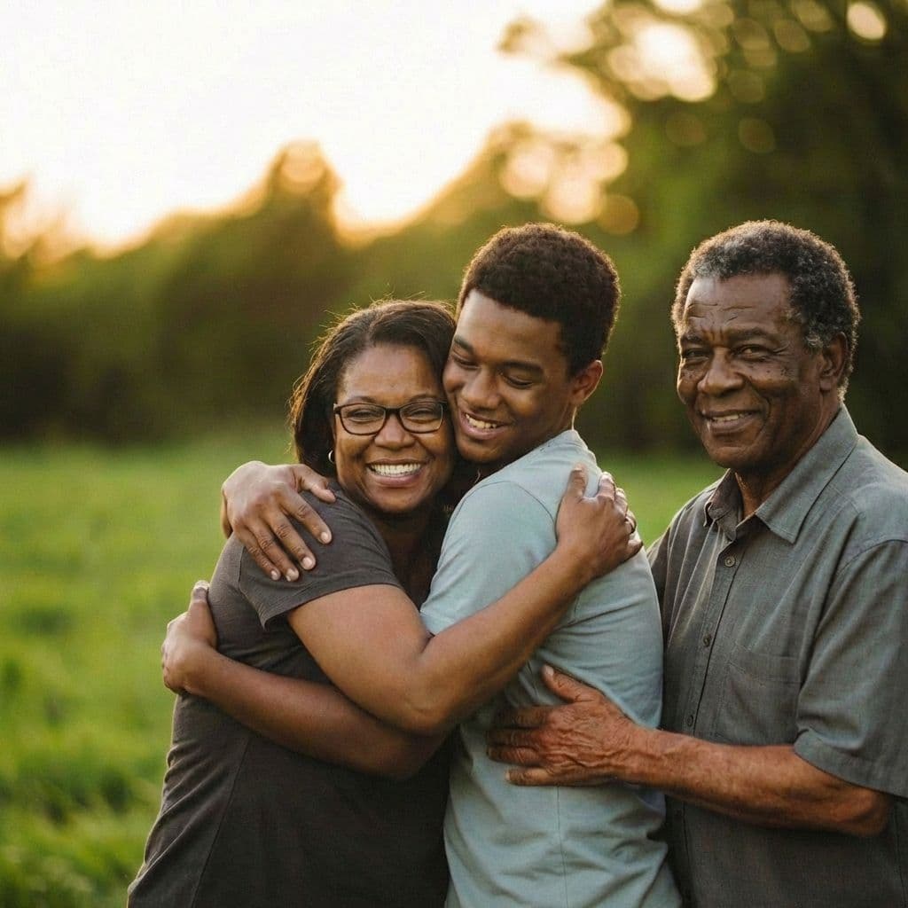 Family embracing together